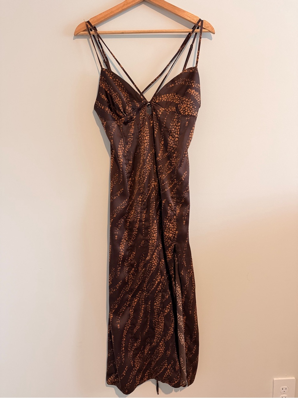 Urban Outfitters Brown Animal Print Lace-Up Back Midi Slip Dress